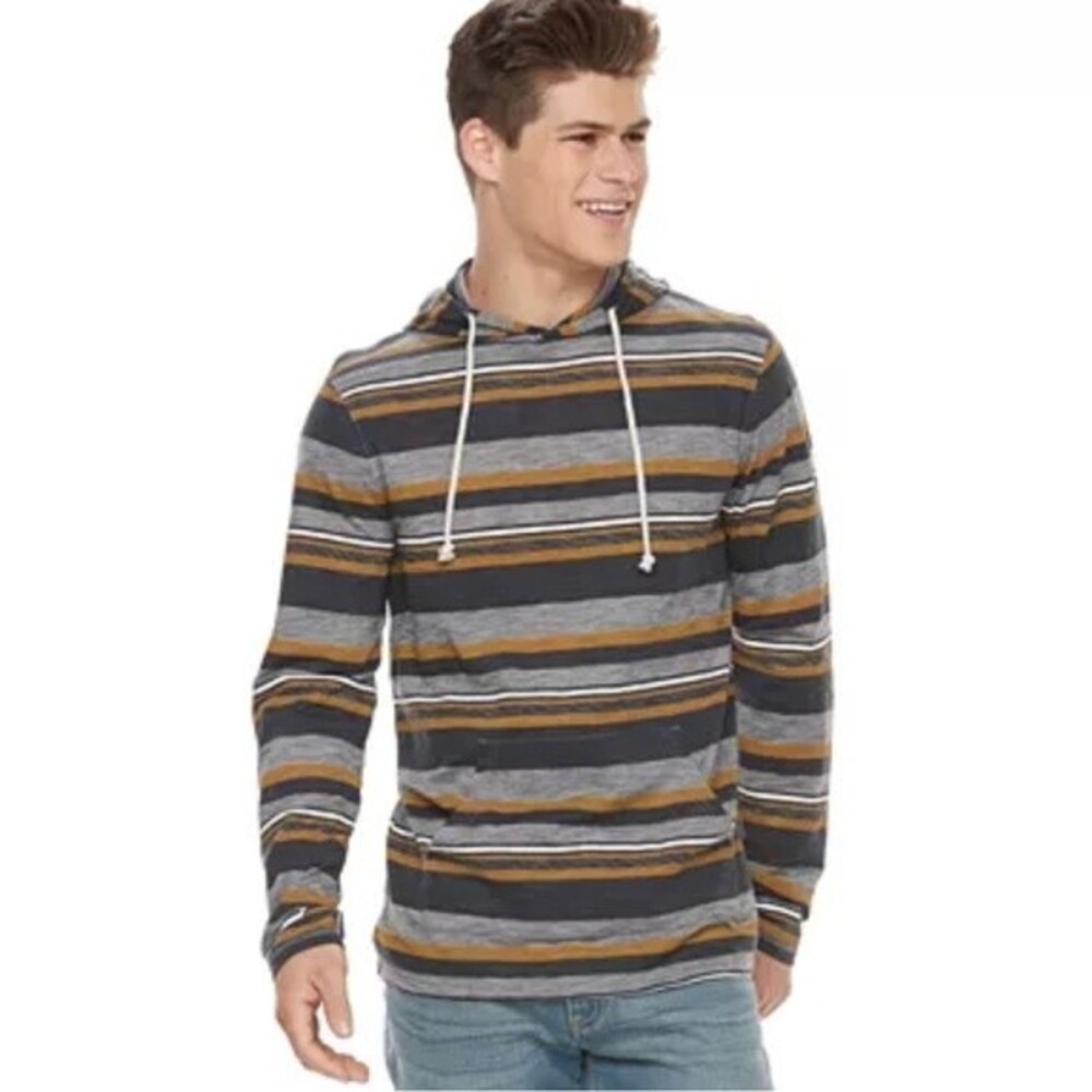 Urban Pipeline striped long sleeve hooded tee shirt size large